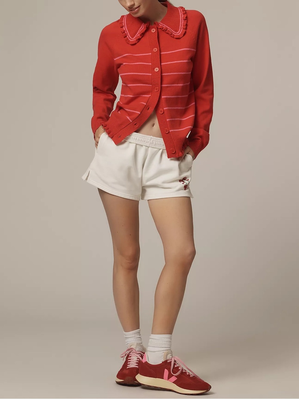 NWT Anthropologie Beach Riot Emmeline Collared Cardigan Sweater Red Stripe Sz S